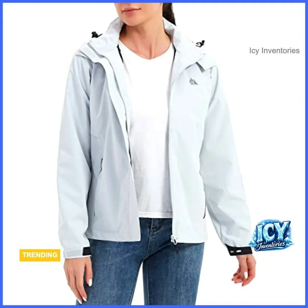 Waterproof Rain Jacket Lightweight Hooded Windbreaker Polyester